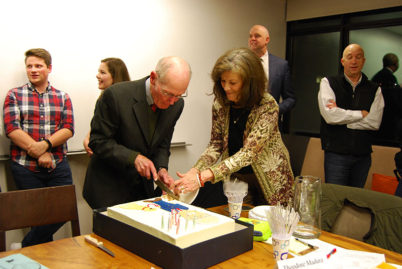 Slade Gorton and Mariana Parks with birthday cake