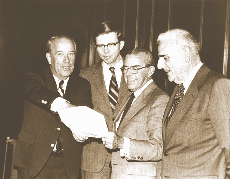 Senator Henry Jackson discusses the Sino-Soviet Center with Professor Ken Pyle, Former Chairman of United Airlines and Westin Hotels Eddie Carlson, and Former Chairman of Boeing T. Wilson